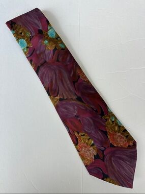 Vintage 90s Abstract Floral Tie Statement Artsy Wide Tie